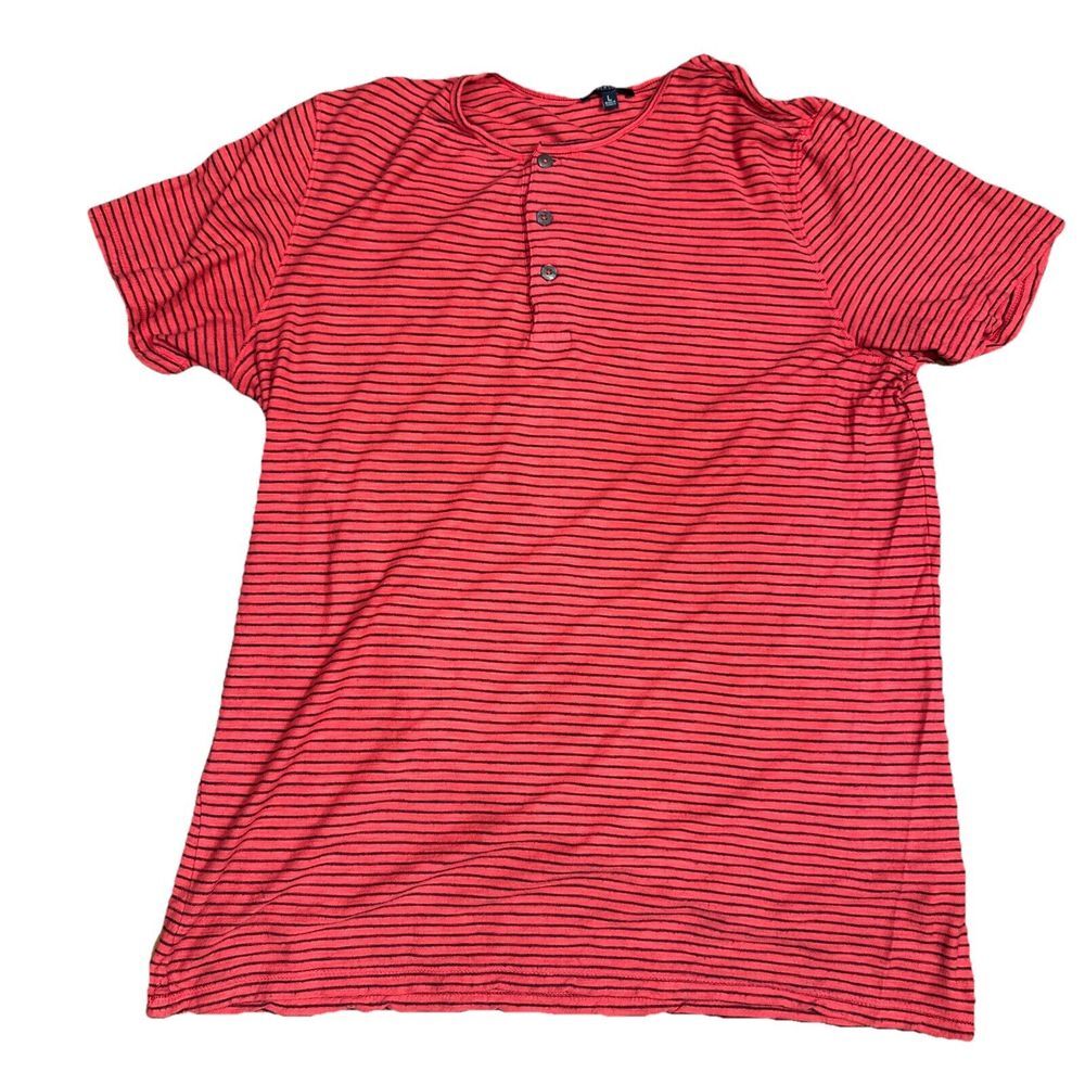 Benson Large Red Striped Men's Shirt 3 Button Short‎ Sleeve
